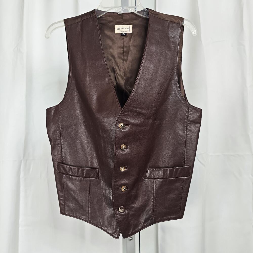 Vintage J Riggings Brown Leather Vest Mens Size 38 Western Hipster